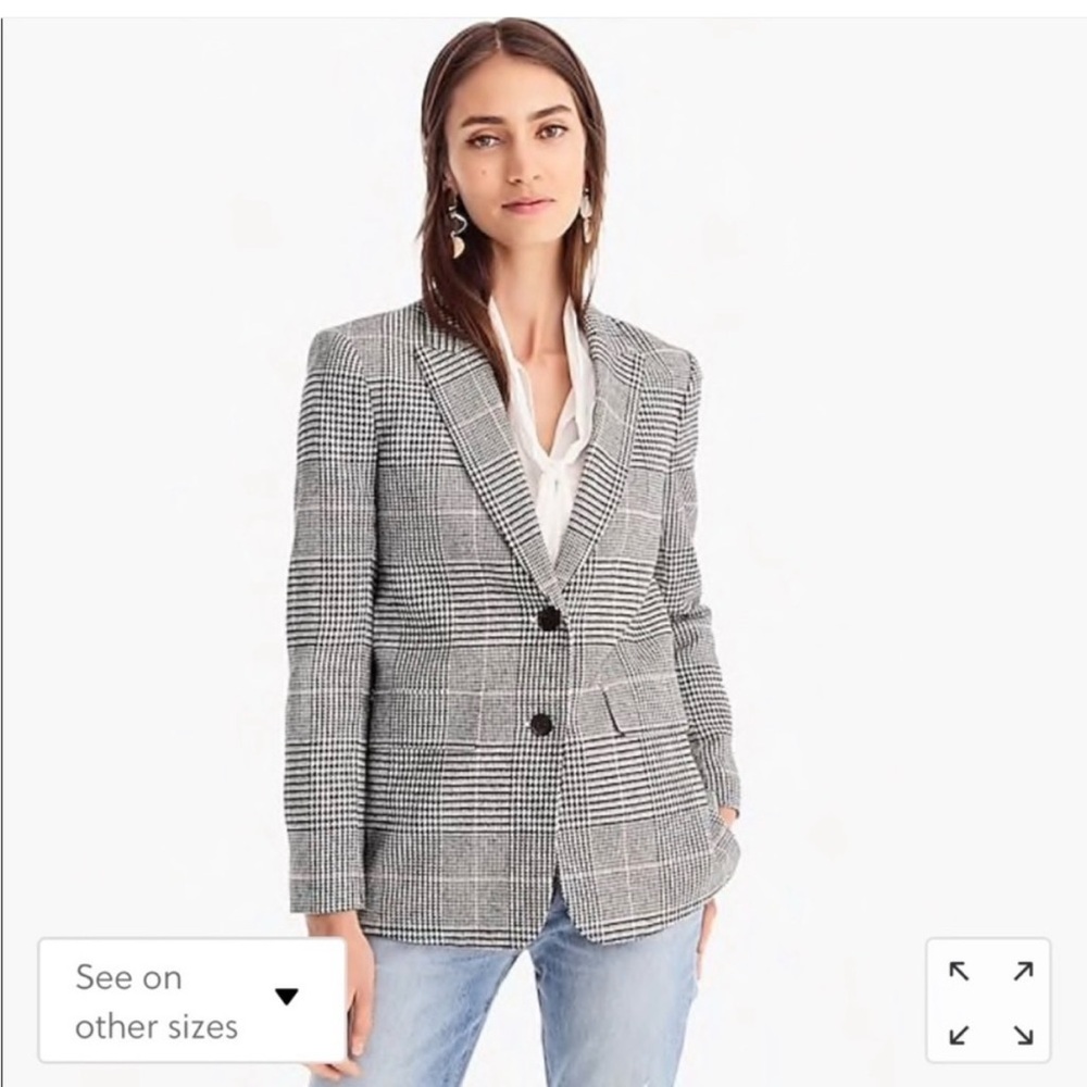J.Crew Boyfriend Blazer Gray Plaid Relaxed Oversized Casual Chic Work Sz 2